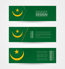 Wall Mural - Set of three horizontal banners with flag of Mauritania. Web banner design template in color of Mauritania flag.