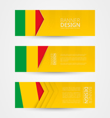 Wall Mural - Set of three horizontal banners with flag of Mali. Web banner design template in color of Mali flag.