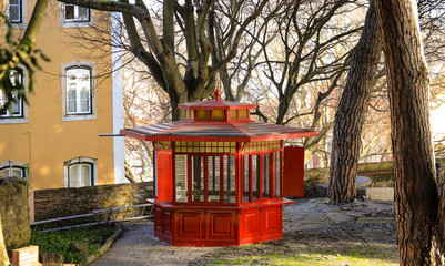 Old Red Kiosk. Tradicional shop from Lisbon, Portugal