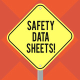 Fototapeta  - Handwriting text writing Safety Data Sheets. Concept meaning document lists information relating occupational safety Blank Diamond Shape Color Road Warning Signage with One Leg Stand photo