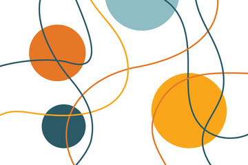 Wall Mural - abstract, background pattern made with curvy, colorful lines and circle shapes. modern, playful vect