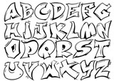 Fototapeta Fototapety dla młodzieży do pokoju - English alphabet vector from A to Z in graffiti black and white style.