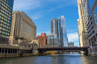 View of The Chicago River and skyscrapers in downtown Chicago,Illinois, USA