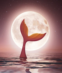 Wall Mural - Mermaid enjoy the moonlight,3d rendering