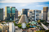 View of Rio city centre including the Cathedral from Parque das Ruínas cultural centre, Santa Teresa neighbourhood, Rio de Janeiro, Brazil