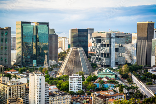 View of Rio city centre including the Cathedral from Parque das Ruínas cultural Canvas Print