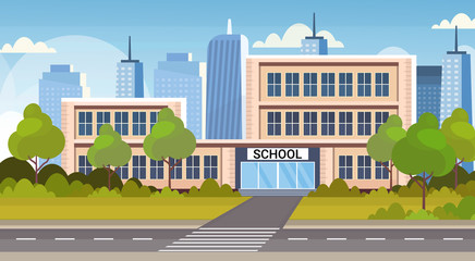 school building exterior road crosswalk back to school concept cityscape background flat horizontal