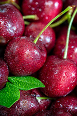 Sweet red cherries background, close up, vertical composition - Image