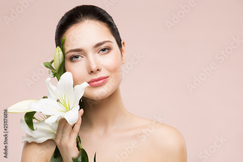Beautiful Girl With Pink Makeup And Flowers Stock Image Image Of