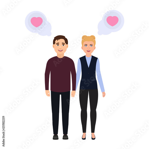 Boy And Girl Hold Hands Couple In Love Happy People Character In Cartoon Style Flat Vector Illustration Stock Vector Adobe Stock