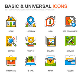 Aufkleber - Simple Set Basic Line Icons for Website and Mobile Apps. Contains such Icons as Location, Briefcase, Lamp, Support, Business, Award. Conceptual color line icon. Vector pictogram pack.