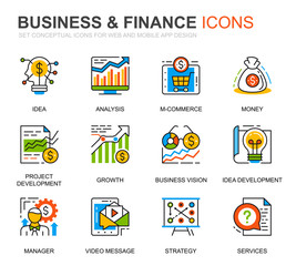 Leinwandbilder - Simple Set Business and Finance Line Icons for Website and Mobile Apps. Contains such Icons as Analysis, Money, Accounting, Strategy, Bank. Conceptual color line icon. Vector pictogram pack.