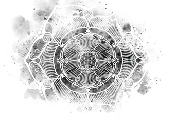 Wall Mural - Abstract mandala graphic design and watercolor digital art painting for ancient geometric concept background