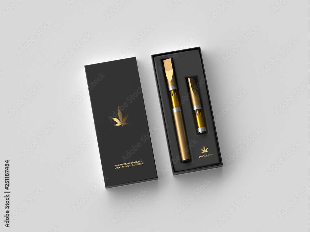Cannabis Vape Pen and Replacement Cartridge Packaging - Gold Stock  Illustration | Adobe Stock