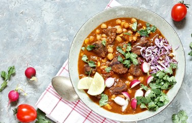 Sticker - Beef Pozole. with beef and chickpeas. festive Mexican rich soup.