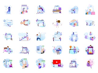 Big collection of people scenes, flat style illustration. Concept design.