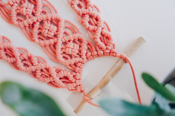 Close up of a coral macrame