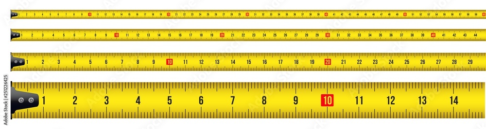 Creative vector illustration of tape measure, measuring tool, ruler, meter isolated on transparent background. Art design roulette template. Abstract concept graphic element - obrazy, fototapety, plakaty 