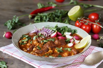 Sticker - Beef Pozole with  chickpeas. festive Mexican rich soup.