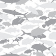 Seamless vector pattern of fishing camouflage. White camo of saltwater fish