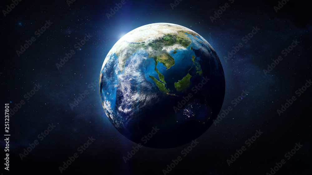Planet Earth globe in the space, Blue ocean and continents. Elements of this image furnished by NASA - obrazy, fototapety, plakaty 