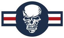 Military Aviation Airplane National Roundel With Skull, A Very Cool Spin On A Classic Style Aircraft Logo, Red White And Blue Isolated Vector Illustration