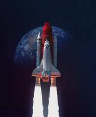 Leinwandbilder - Space shuttle take off in outer space from Earth. Rocket on orbit of the planet. Elements of this image furnished by NASA