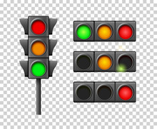Street Traffic Light Icon Lamp. Traffic Light Direction Regulate Safety Symbol. Transportation Control Warning
