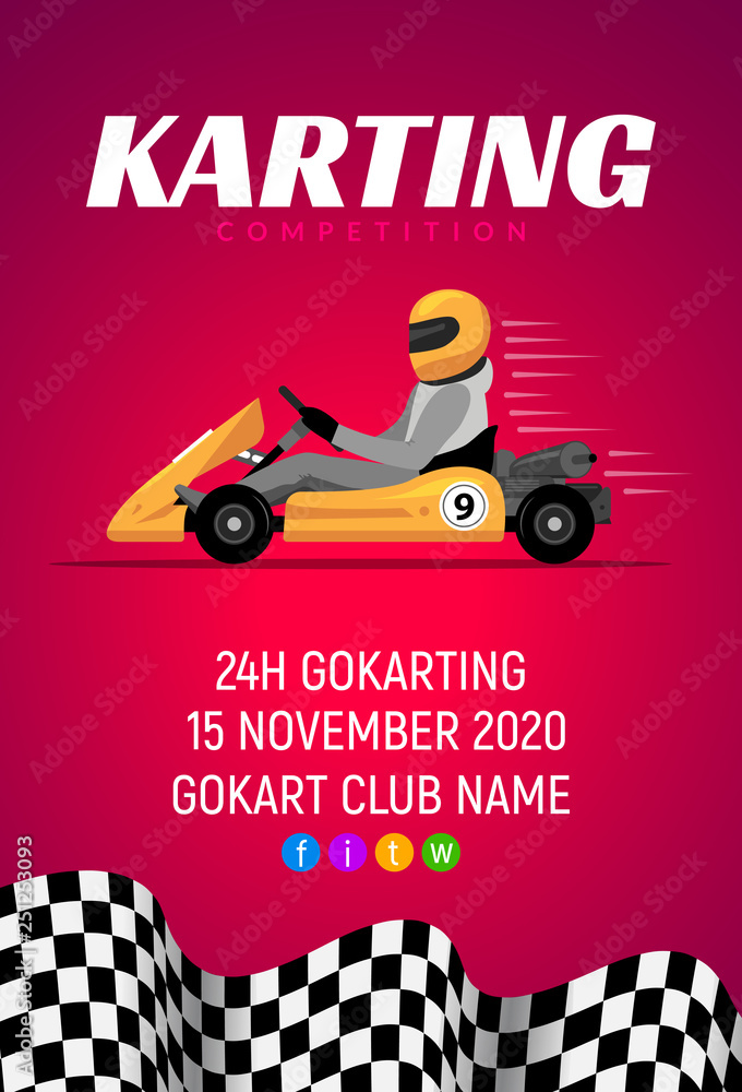 Karting car competition banner. Karting race vector concept giftcard ...