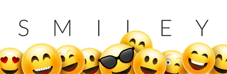 Smiley funny background emoticon face vector wallpaper. Fun smile 3d template design