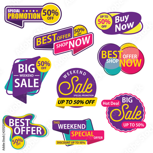Big Sale Sticker Template Discount Up To 50 Vector