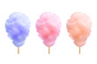 Vector realistic cotton candies on a stick isolated on white background.