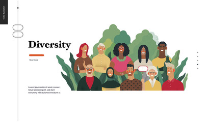 Technology 2 - Diversity - modern flat vector concept digital illustration of various people presenting person team diversity in the company. Creative landing web page design template