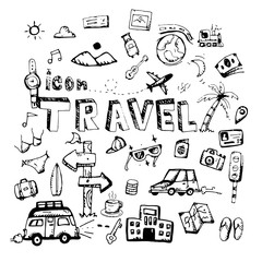 icon. Hand drawn.  travel themed doodle. Vector flat illustration. on white background