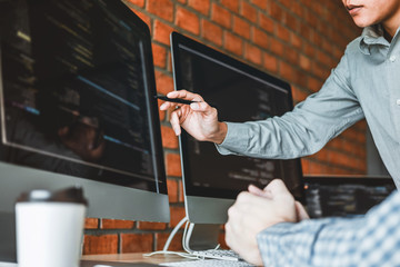 Wall Mural - developing programmer team development website design and coding technologies working in software co