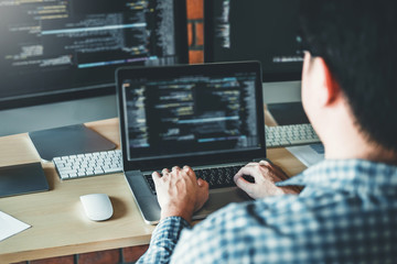 Wall Mural - developing programmer development website design and coding technologies working in software company
