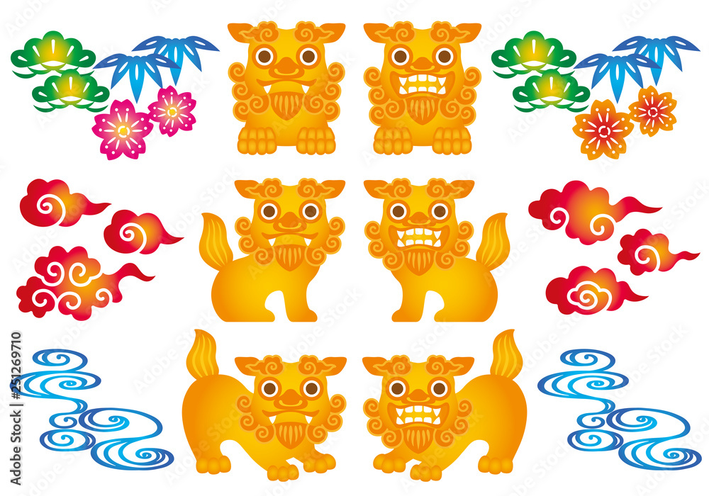 沖縄 紅型 シーサー イラスト Colourful Wall Mural Colourf lto