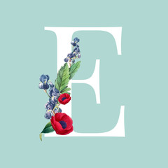 Poster - Floral styled letter E typography