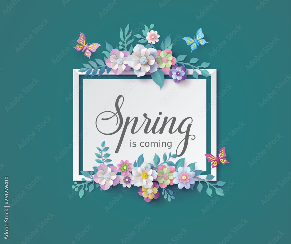 Framelayout Spring Season Spring is Coming Floral Frame Stock Vector | Adobe Stock