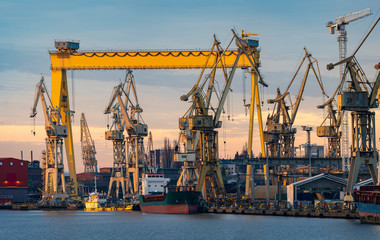 industrial areas of the shipyard in Szczecin in Poland,high resolution panorama