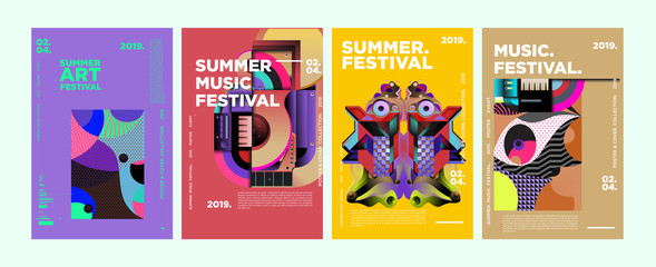 Summer Colorful Art and Music Festival Poster and Cover Template for Event, Magazine, and Web Banner.