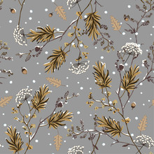 Seamless Pattern Vector Of Winter Snow In The Garden Flower Delicate Soft And Beautiful Mood Design For Fashion,fabric,wallpaper,and All Prints