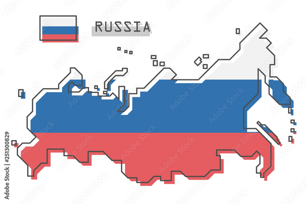 Russia map and flag . Modern simple line cartoon design . Vector . - obrazy, fototapety, plakaty 