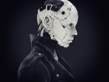 3D Illustration. The Stylish Cyborg The Woman. Futuristic Fashion Android.