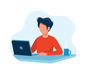man working with computer. concept illustration, working process, management, freelance, office, wor
