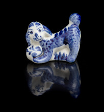 Old Blue Porcelain Dog Figurine.