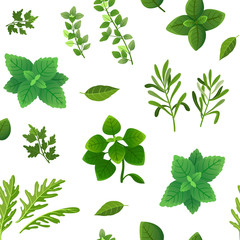 Sticker - Spice seamless pattern. Food herbs and spices oregano green basil mint spinach coriander parsley dill and thyme. Vector endless texture spice for cooking, ingredient herbal and basil illustration