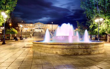 Sticker - Building of Greek parliament in Syntagma square - fountain, Athens, Greece