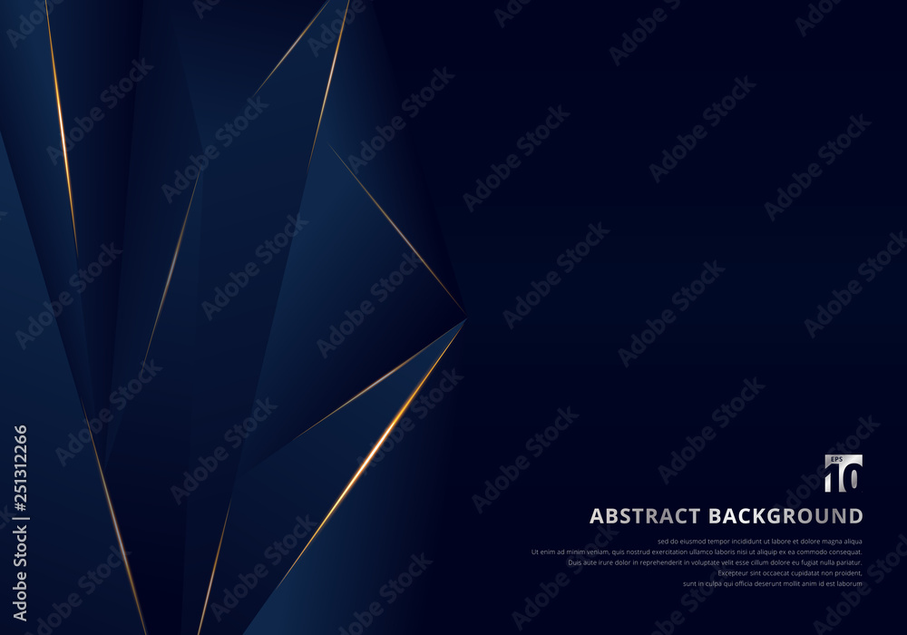 Abstract template dark blue luxury premium background with luxury triangles pattern and gold lighting lines. - obrazy, fototapety, plakaty 