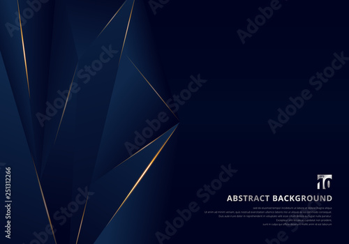 Fotografía Abstract template dark blue luxury premium background with luxury triangles pattern and gold lighting lines
